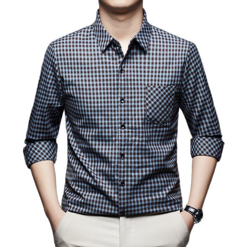Men's Business Casual Long Sleeve Plaid Shirt
