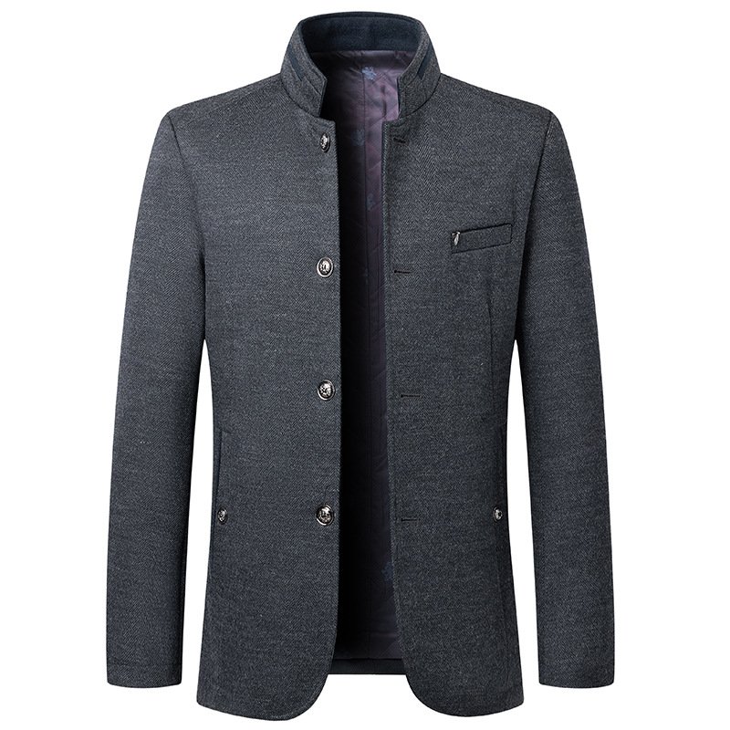 Men's standing collar business wool woolen coat