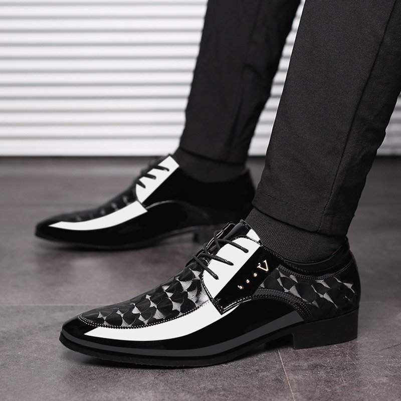 Bright leather shoes for men's business dress shoes, plus size men's shoes, versatile wedding shoes - Image 3