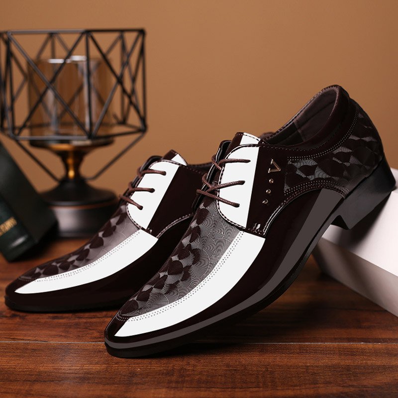Bright leather shoes for men's business dress shoes, plus size men's shoes, versatile wedding shoes - Image 2