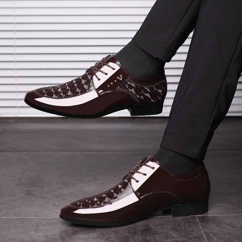 Bright leather shoes for men's business dress shoes, plus size men's shoes, versatile wedding shoes - Image 4